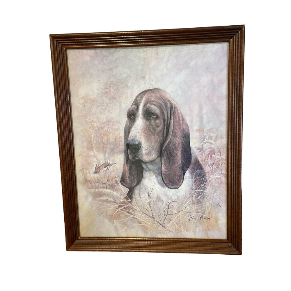 Ruane Manning Vintage "Forever Faithful" Basset Hound/Rabbit Framed Print